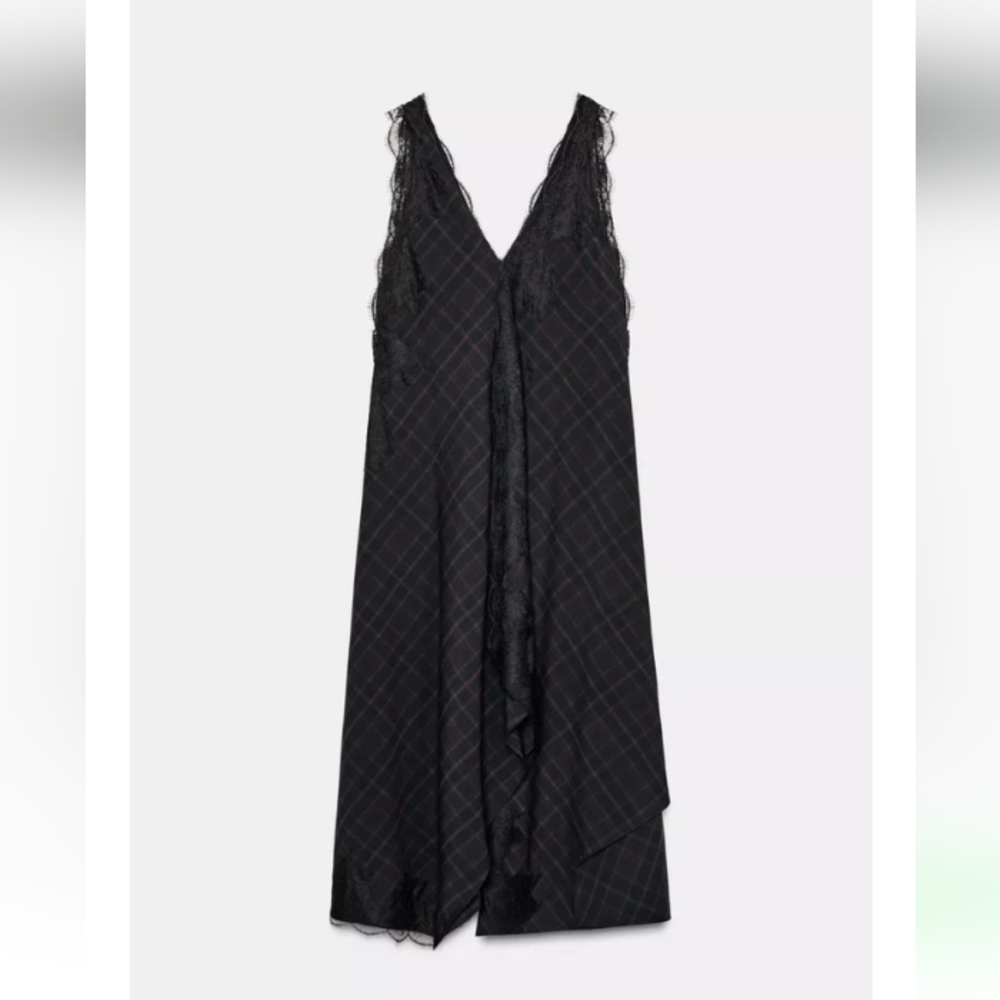 Zara Zw Collec Limited Edition Combination Plaid Lace Whimsigoth Midi Dress Sz-M